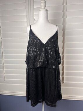 Double Crazy Black Sequin Romper 3XL V Neck Party Cocktail Plus Size
